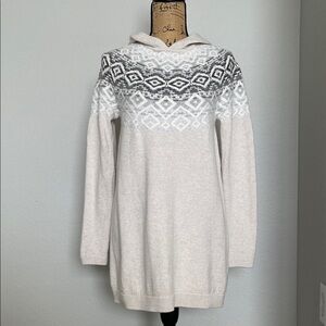 J Jill Fair Isle Hooded Tunic Length Sweater